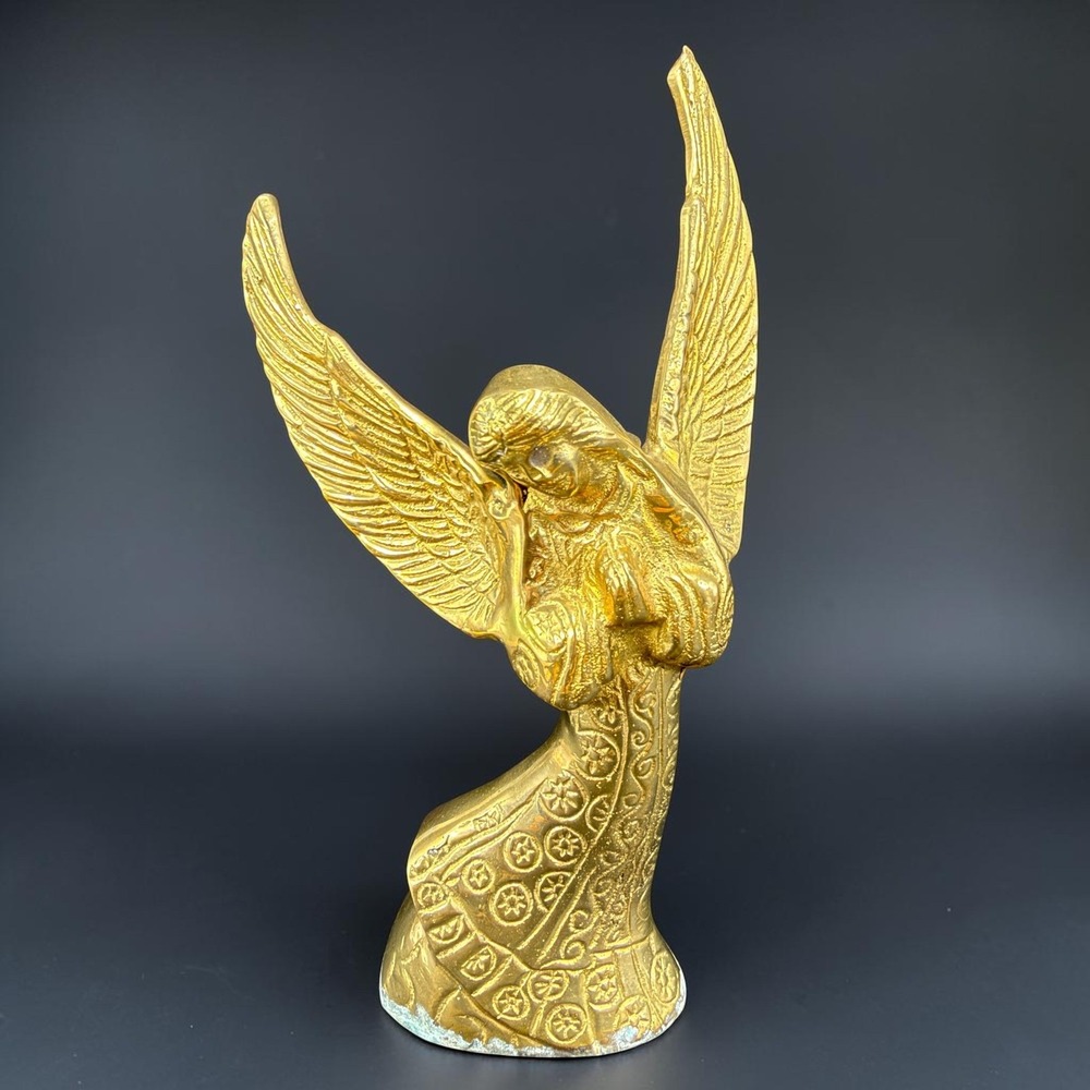 Vintage Brass Angel Taper Candle Holder Gold Tone Praying Winged Figurine 7inch